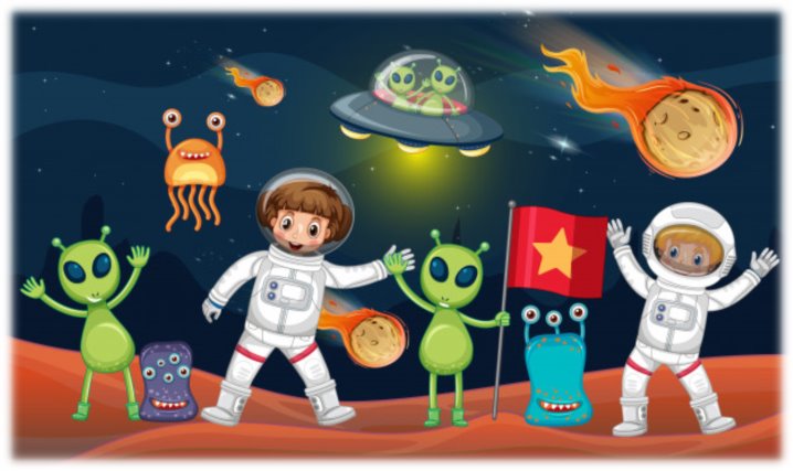 Space theme with two astronauts and many aliens | Premium Vector